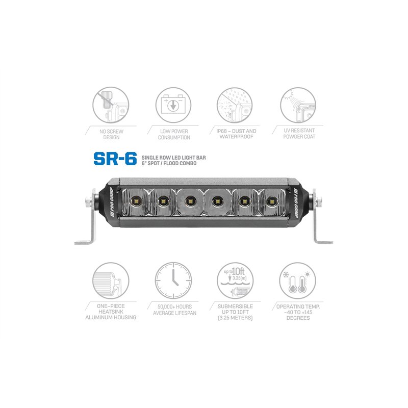 Pro Comp | Motorsports Series Single Row Light Bar: 6" / White / Combo Beam