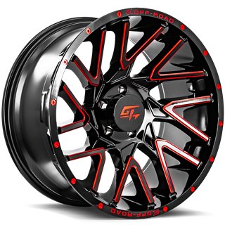 GT OFFROAD | AGGRESSION 20x10 ET-18 - Gloss Black Milled Red