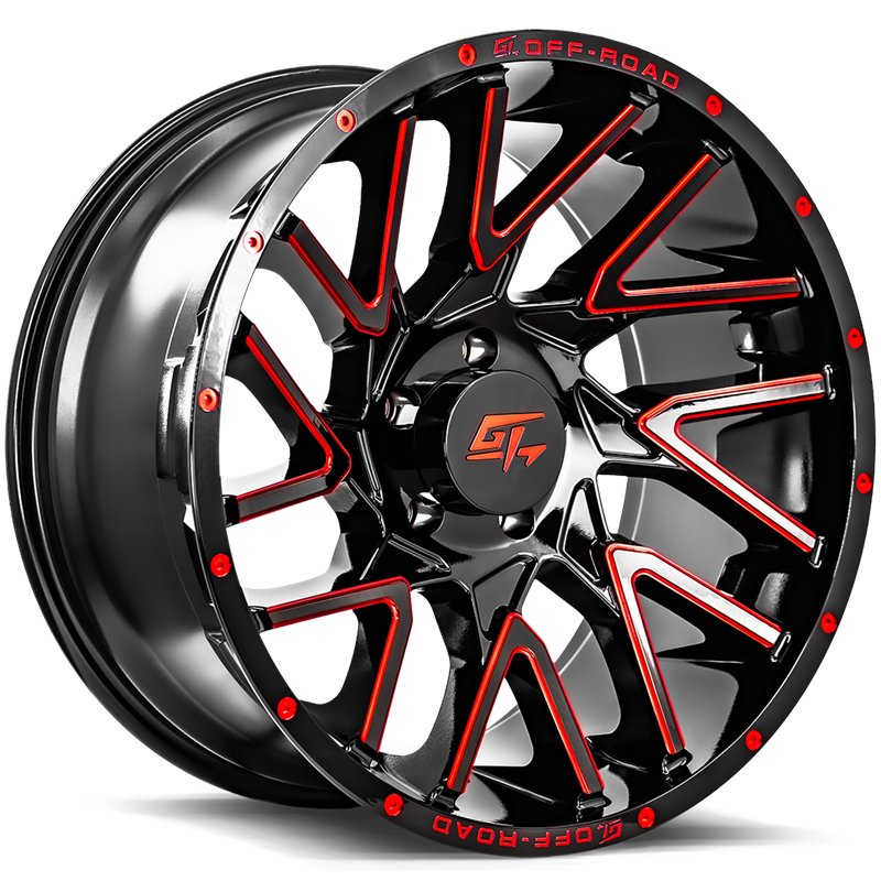 GT OFFROAD | AGGRESSION 20x10 ET-18 - Gloss Black Milled Red