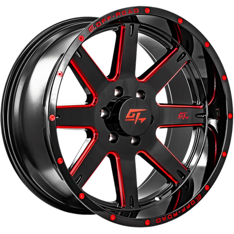 GT OFFROAD | INVASION 22x12 ET-44 - Gloss Black Milled Red