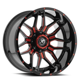 XF OFFROAD | XF-222 20x10 ET-12 - Gloss Black Red Milled