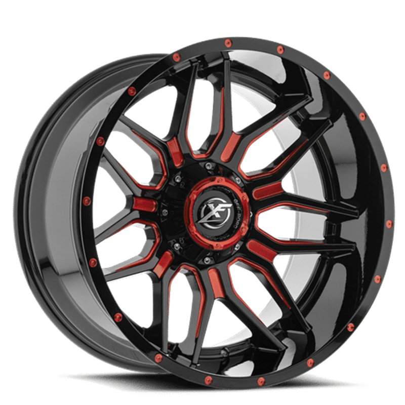 XF OFFROAD | XF-222 20x10 ET-12 - Gloss Black Red Milled