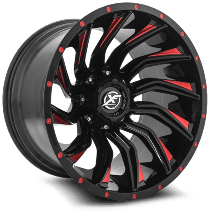 XF OFFROAD | XF-224 22x12 ET-44 - Gloss Black Milled Red
