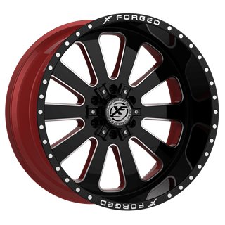 XF OFFROAD | XFX-302 22x12 ET-44 - Gloss Black Milled W/Red Inner