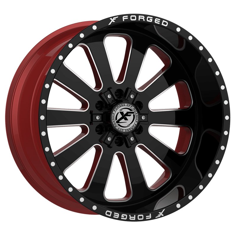 XF OFFROAD | XFX-302 22x12 ET-44 - Gloss Black Milled W/Red Inner