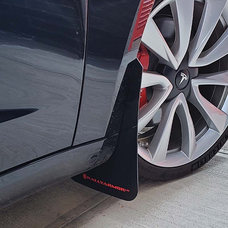 RallyArmor | UR Mud Flap Red Logo - Tesla Model 3 2017-2023