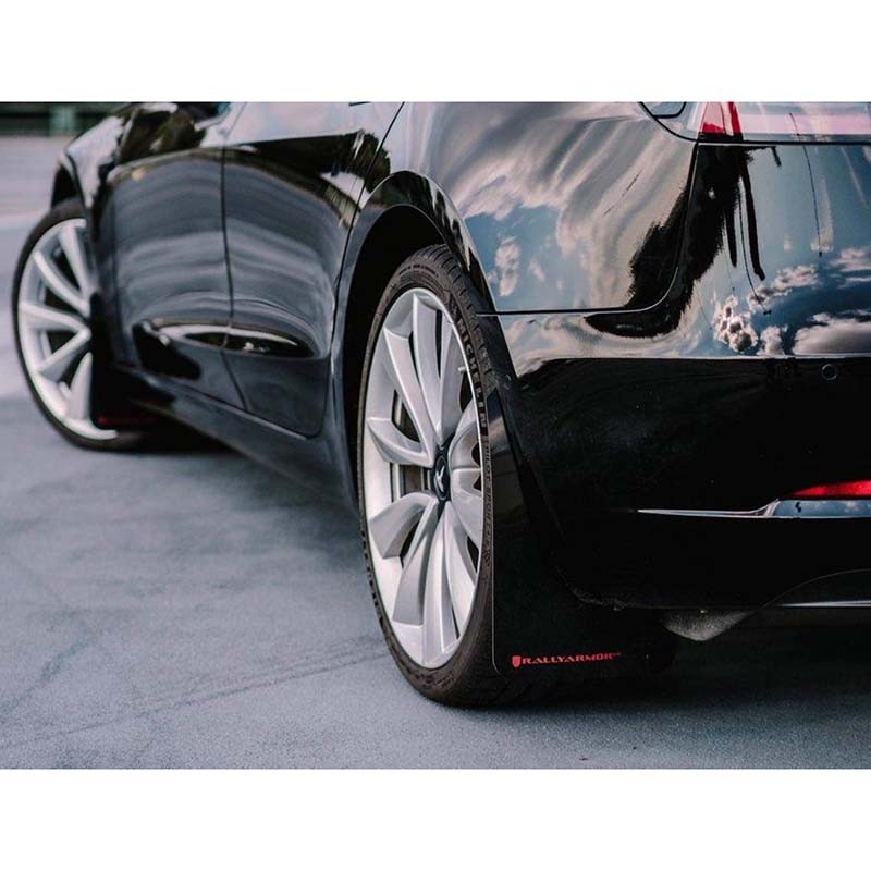 RallyArmor | UR Mud Flap Red Logo - Tesla Model 3 2017-2023
