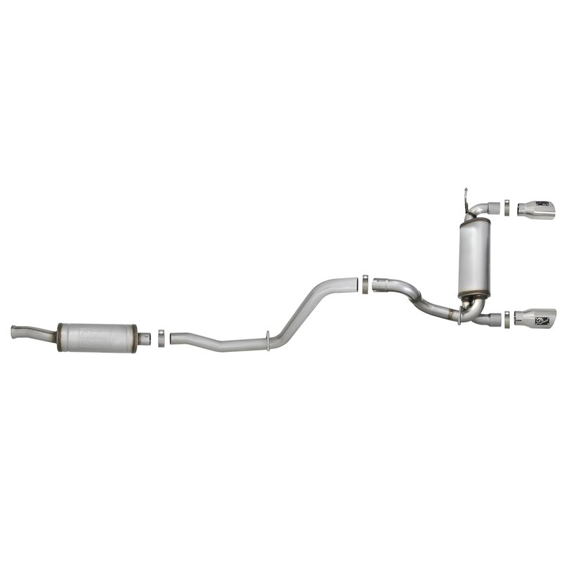 aFe Power | Rebel Series 2-1/2 IN 409 Stainless Steel Cat-Back Exhaust w/Polished Tips - Wrangler (JL) 2.0T / 3.6L 2018-2023