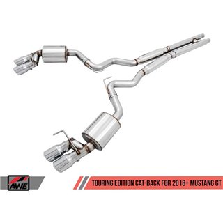 AWE Tuning | Touring Cat-Back Exhaust Quad 4" Black Tips - Mustang GT / Bullitt 5.0L 2018-2023