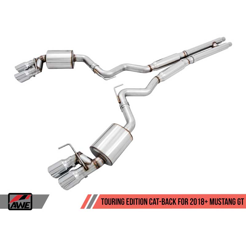 AWE Tuning | Touring Cat-Back Exhaust Quad 4" Black Tips - Mustang GT / Bullitt 5.0L 2018-2023