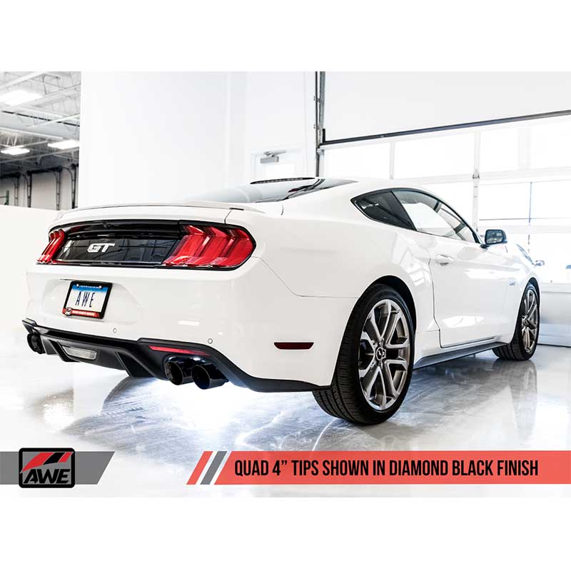 AWE Tuning | Touring Cat-Back Exhaust Quad 4" Black Tips - Mustang GT / Bullitt 5.0L 2018-2023