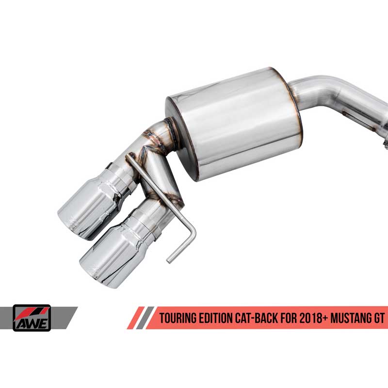 AWE Tuning | Touring Cat-Back Exhaust Quad 4" Black Tips - Mustang GT / Bullitt 5.0L 2018-2023