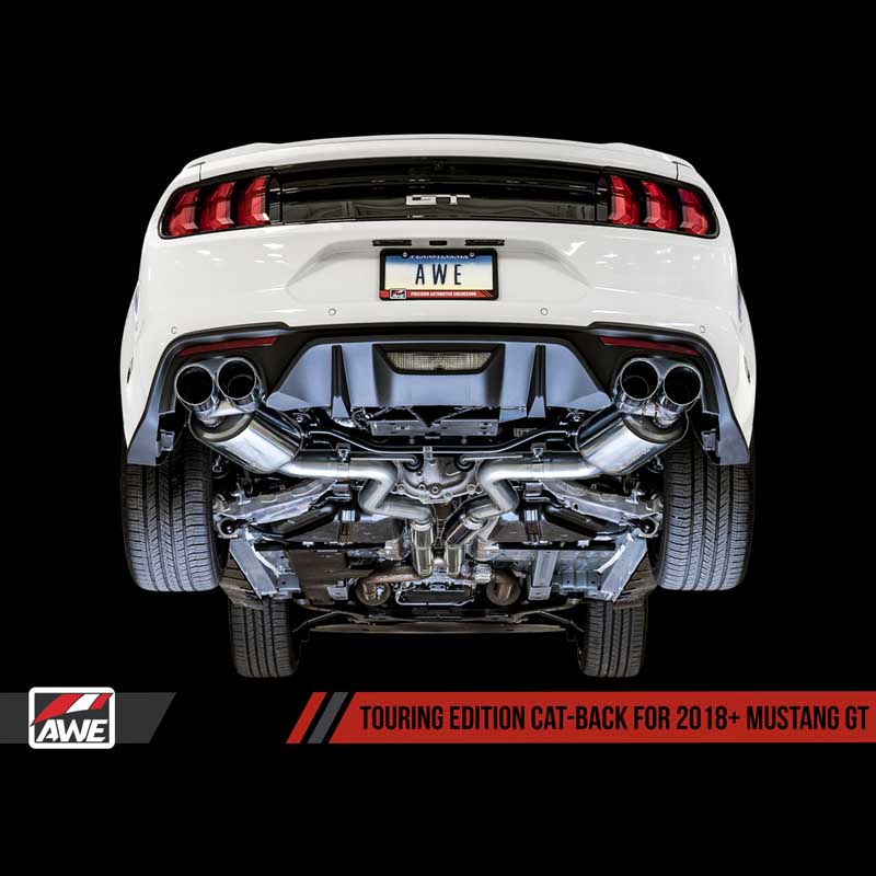 AWE Tuning | Touring Cat-Back Exhaust Quad 4" Black Tips - Mustang GT / Bullitt 5.0L 2018-2023