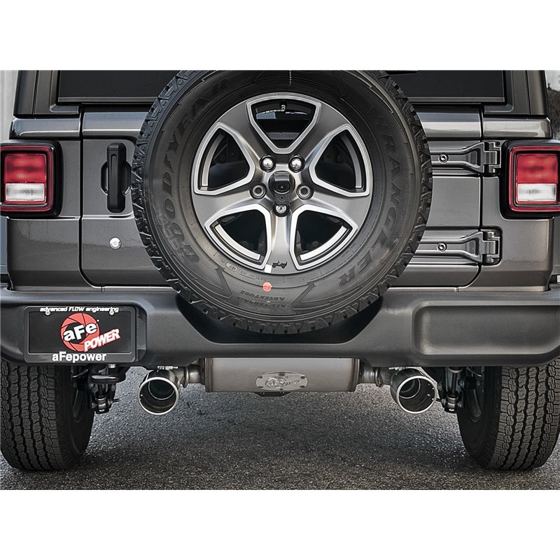 aFe Power | Rebel Series 3 IN to 2-1/2 IN 409 Stainless Steel Cat-Back Exhaust w/Polish Tip - Wrangler (4xe) / Wrangler (JL) 2.0