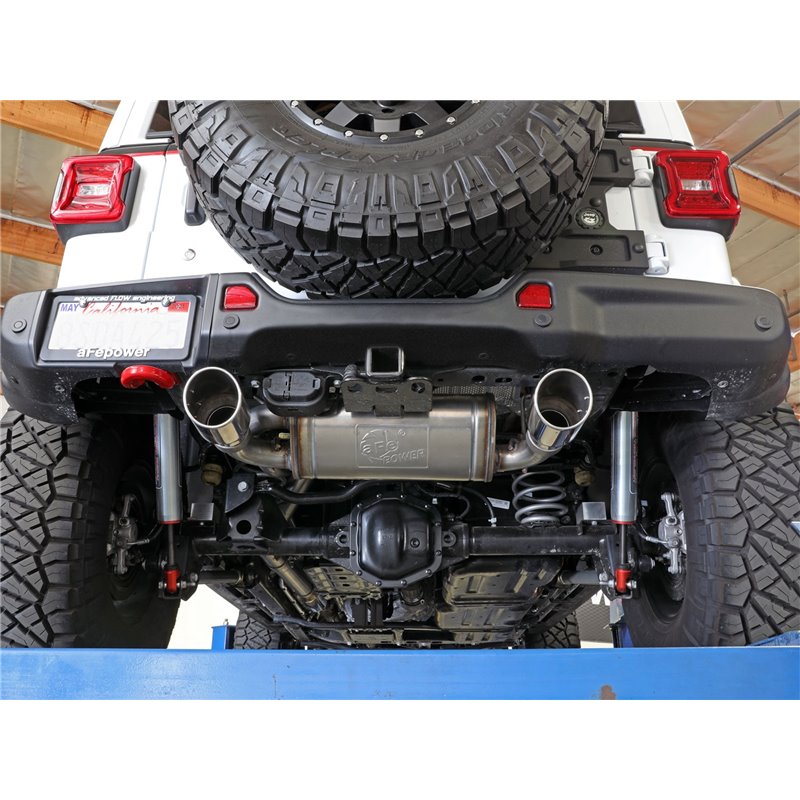 aFe Power | Rebel Series 3 IN to 2-1/2 IN 409 Stainless Steel Cat-Back Exhaust w/Polish Tip - Wrangler (4xe) / Wrangler (JL) 2.0
