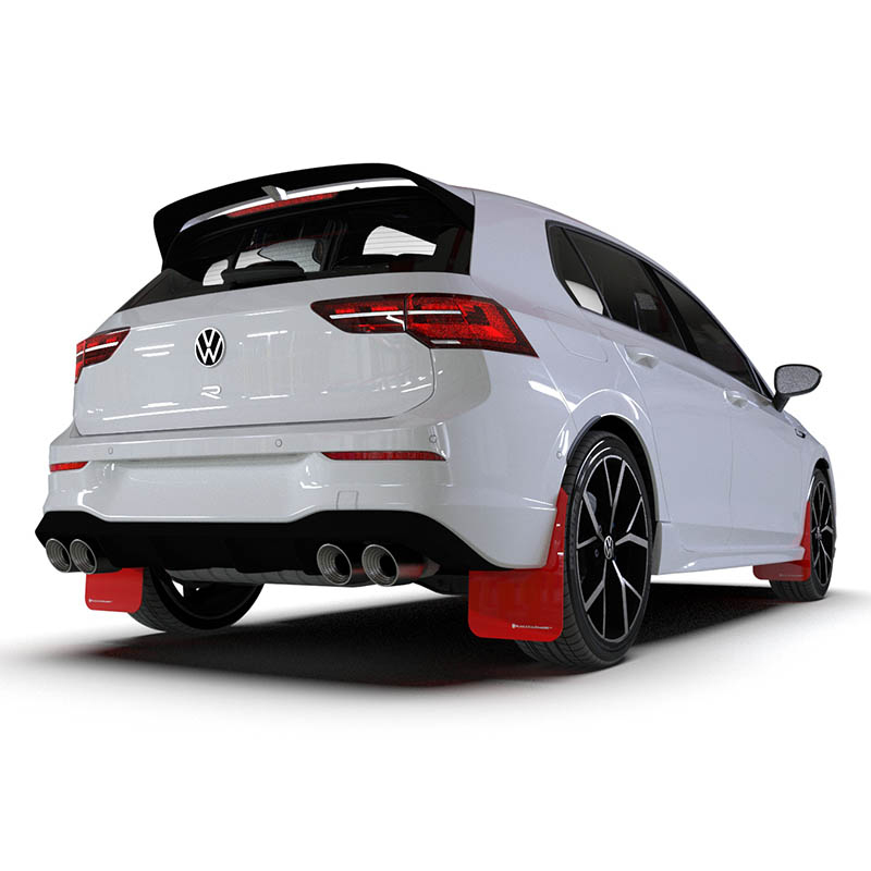 RallyArmor | Red UR Mud Flap White Logo - Golf GTI / R (MK8) 2022-2024