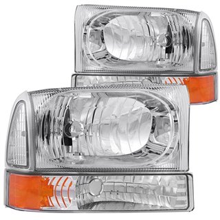 ANZO | Crystal Headlights Chrome avec LED 1pc - Excursion / F-250 / F-350 2000-2004