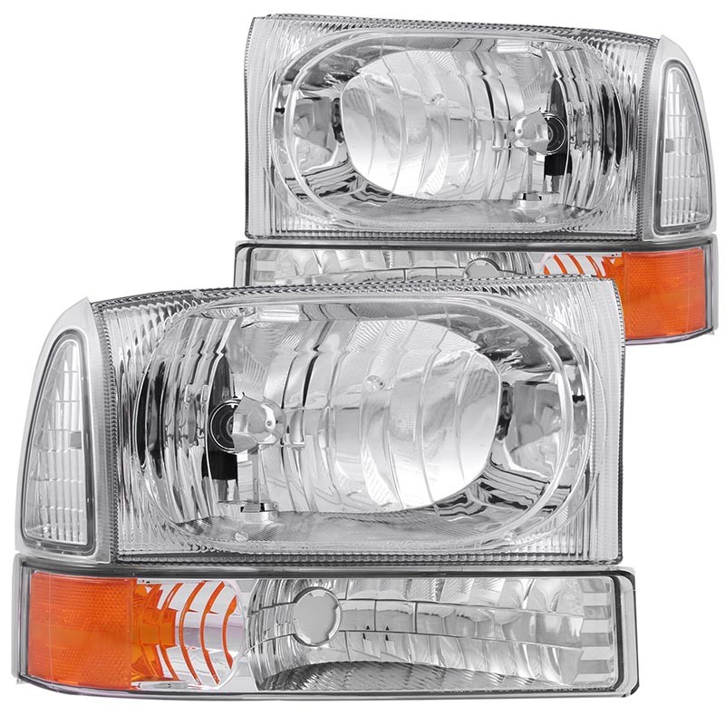 ANZO | Crystal Headlights Chrome avec LED 1pc - Excursion / F-250 / F-350 2000-2004