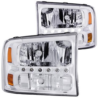 ANZO | Crystal Headlights Chrome avec LED 1pc - Excursion / F-250 / F-350 2000-2004