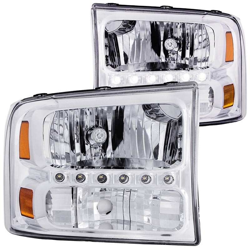 ANZO | Crystal Headlights Chrome avec LED 1pc - Excursion / F-250 / F-350 2000-2004