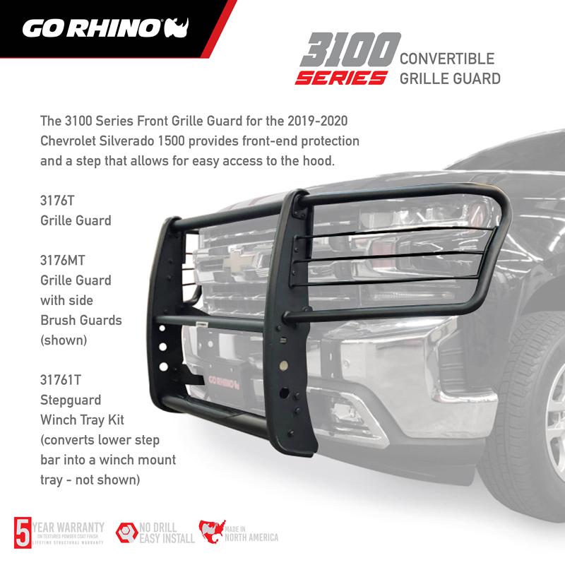 Go Rhino | 3100 Series StepGuard Grille Guard w/ Brush Guards - Silverado 1500 / Limited 2019-2022