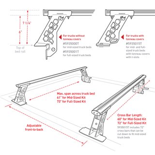 Go Rhino | XRS Cross Bars - Truck Bed Rail Kit for Mid-Sized Trucks w/o Tonneau Covers - Chevrolet / Ford / GMC / Jeep / Nissan 