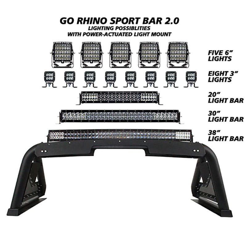 Go Rhino | Sport Bar 2.0 w/ Power Actuated Retractable Light Mount - Chevrolet / Dodge / Ford / GMC / Toyota 2007-2019