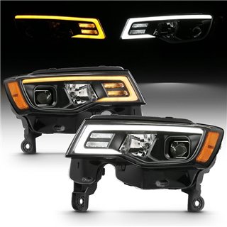 ANZO | Projector Headlights w/ Plank Style Switchback Black w/ Amber - Grand Cherokee 2017-2022