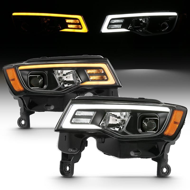 ANZO | Projector Headlights w/ Plank Style Switchback Black w/ Amber - Grand Cherokee 2017-2022