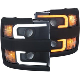 ANZO | Projector Headlights w/ Plank Style Switchback Black w/ Amber - Silverado 2500 HD / 3500 HD 6.0L / 6.6L 2015-2017