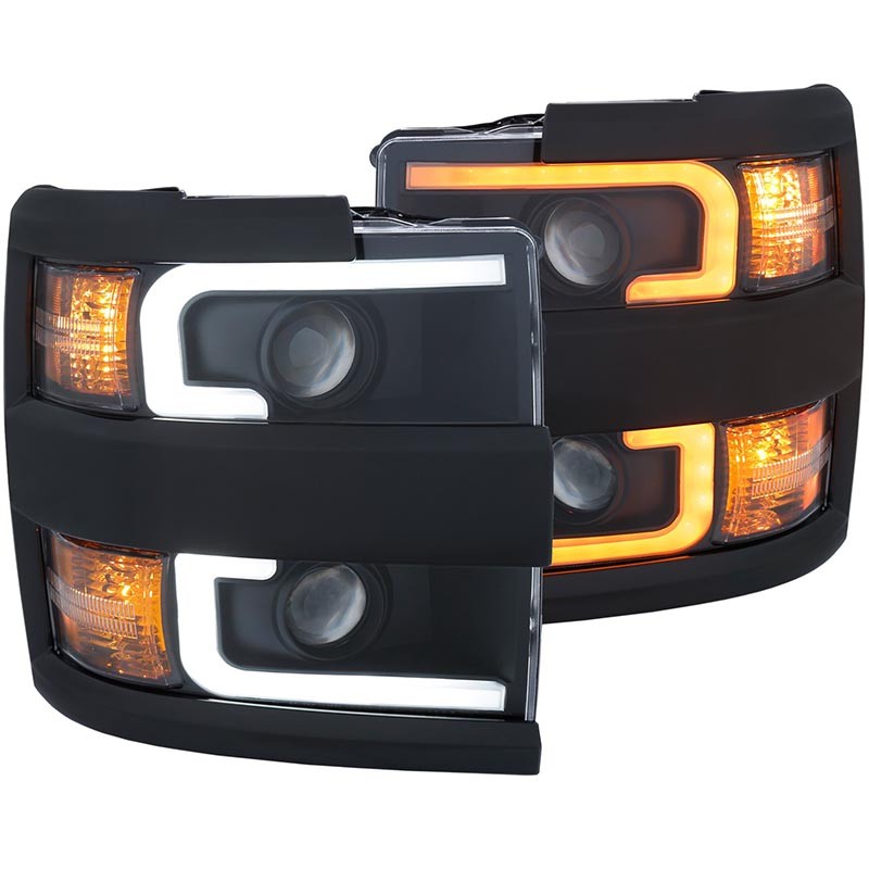 ANZO | Projector Headlights w/ Plank Style Switchback Black w/ Amber - Silverado 2500 HD / 3500 HD 6.0L / 6.6L 2015-2017