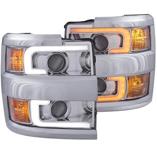 ANZO | Projector Headlights w/ Plank Style Switchback Chrome w/ Amber - Silverado 2500 HD / 3500 HD 6.0L / 6.6L 2015-2017