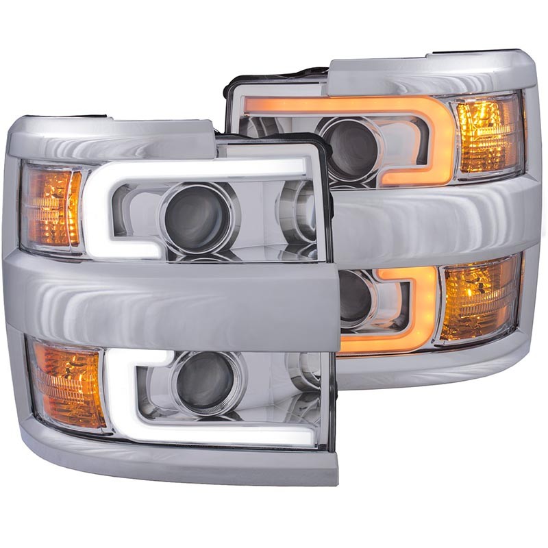 ANZO | Projector Headlights w/ Plank Style Switchback Chrome w/ Amber - Silverado 2500 HD / 3500 HD 6.0L / 6.6L 2015-2017