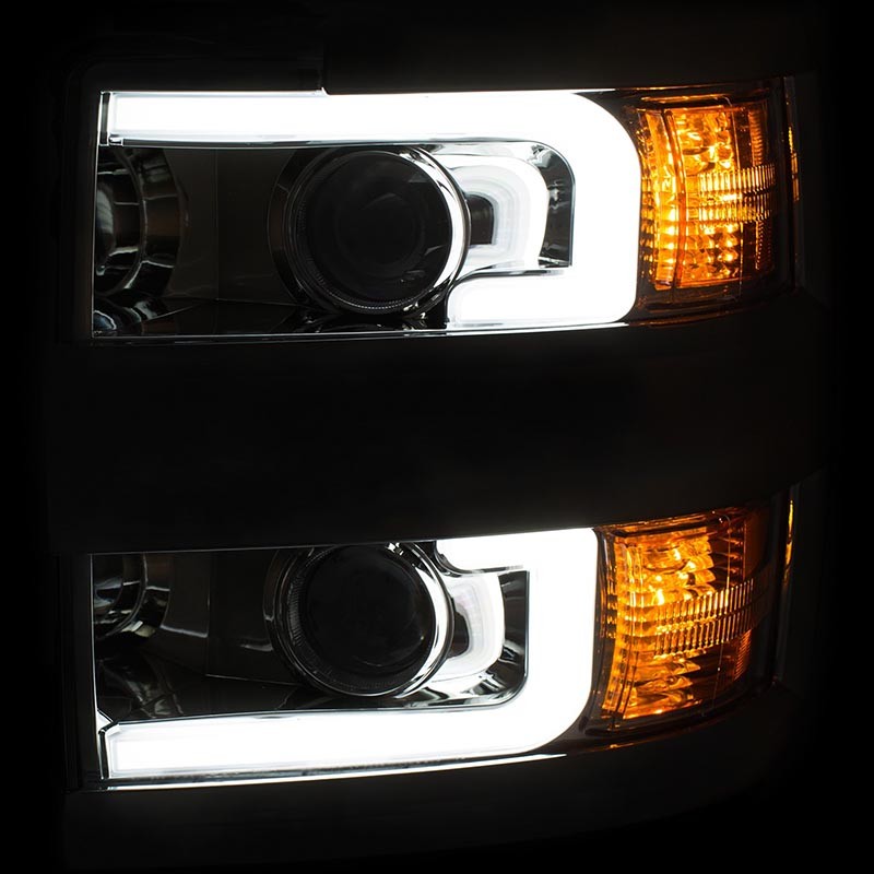 ANZO | Projector Headlights w/ Plank Style Switchback Chrome w/ Amber - Silverado 2500 HD / 3500 HD 6.0L / 6.6L 2015-2017