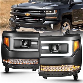 ANZO | Projector Headlights w/ Plank Style Design Black w/ Amber (HID TYPE) (WITHOUT HID KIT) - Silverado 1500 4.3L / 5.3L / 6.2