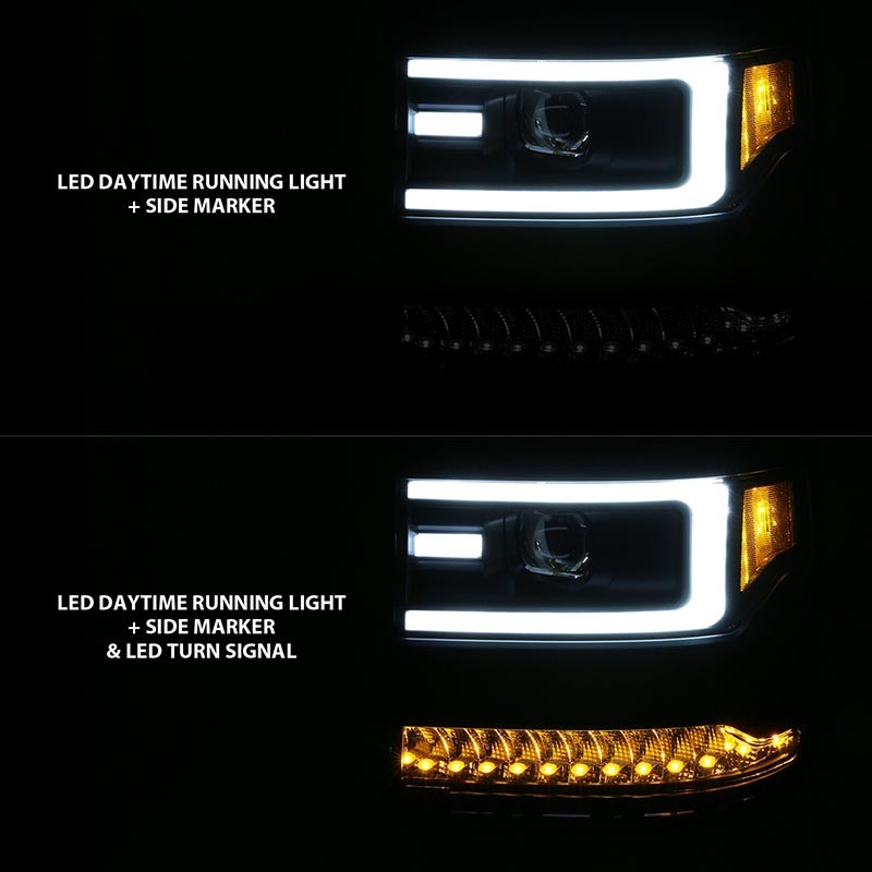ANZO | Projector Headlights w/ Plank Style Design Black w/ Amber (HID TYPE) (WITHOUT HID KIT) - Silverado 1500 4.3L / 5.3L / 6.2