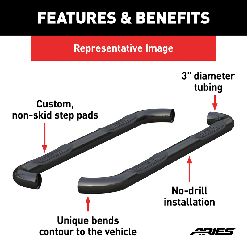 ARIES | 3" Round Black Steel Side Bars - Bronco Sport 1.5T / 2.0T 2021-2022