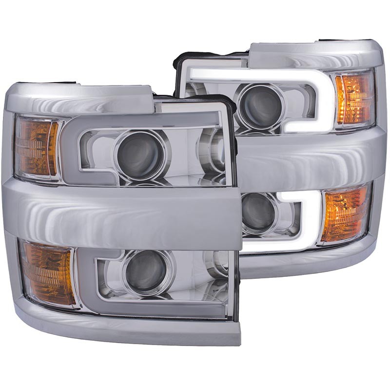 ANZO | Projector Headlights w/ Plank Style Chrome w/ Amber - Silverado 2500 HD / 3500 HD 6.0L / 6.6L 2015