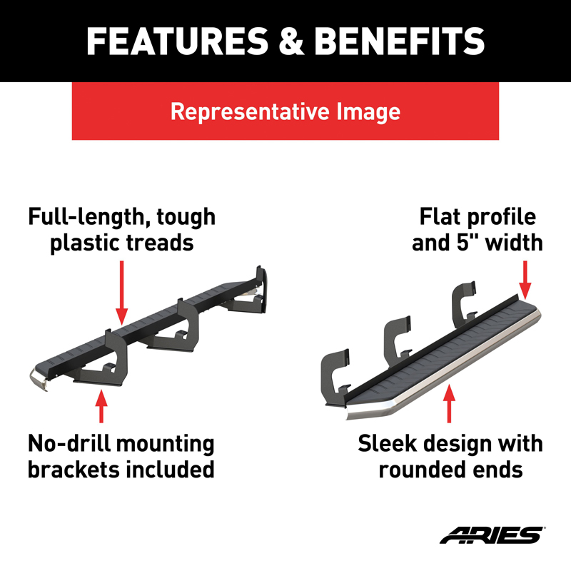 ARIES | AeroTread 5" x 76" Polished Stainless Running Boards - Traverse / Acadia / Acadia Limited 3.6L 2009-2017
