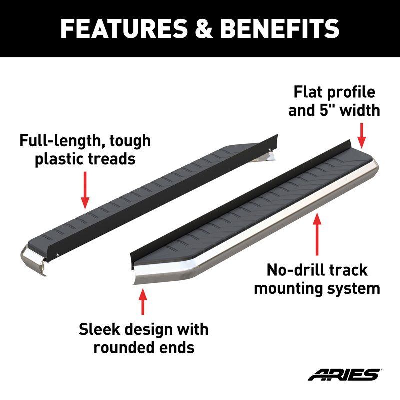ARIES | AeroTread 5" x 67" Polished Stainless Running Boards (No Brackets) - Chevrolet / GMC / Honda / Hyundai / Jeep / Kia / To