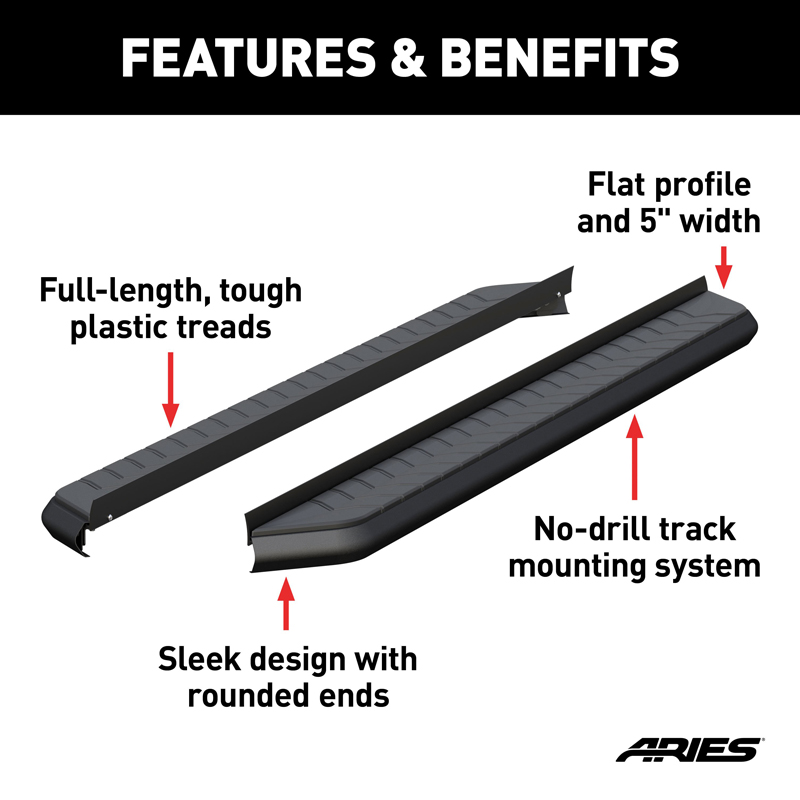 ARIES | AeroTread 5" x 76" Black Stainless Running Boards (No Brackets) - Buick / Cadillac / Chevrolet / Ford / GMC 2007-2021
