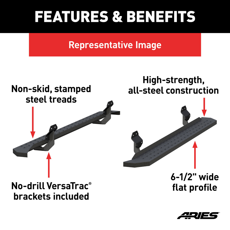 ARIES | RidgeStep 6-1/2" x 85" Black Steel Running Boards - Ram 1500 / Classic / 2500 / 3500 2011-2022