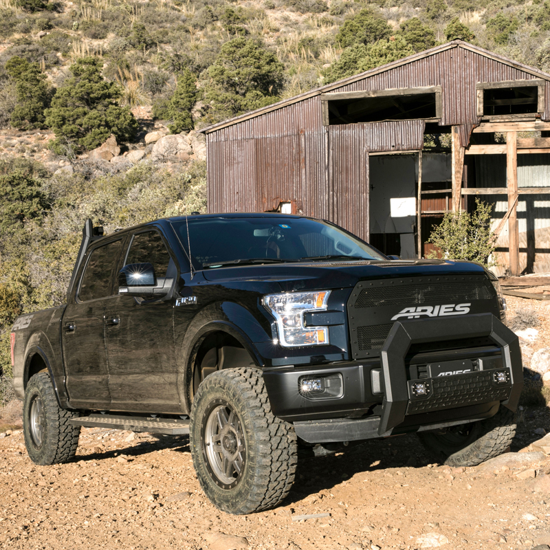 ARIES | RidgeStep 6-1/2" x 53" Black Steel Running Boards - F-150 / F-250 / F-350 2015-2023