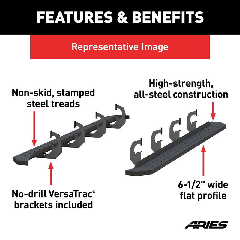 ARIES | RidgeStep 6-1/2" x 91" Black Steel Running Boards - Chevrolet / GMC 2019-2023