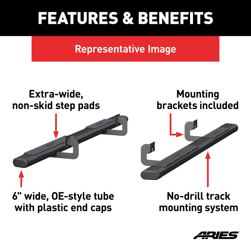 ARIES | 6" x 85" Black Aluminum Oval Side Bars - Tacoma 2.7L / 3.5L / 4.0L 2005-2022