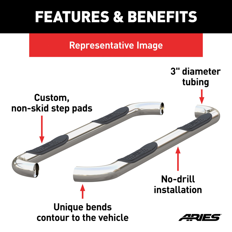ARIES | 3" Round Polished Stainless Side Bars - F-150 2009-2014