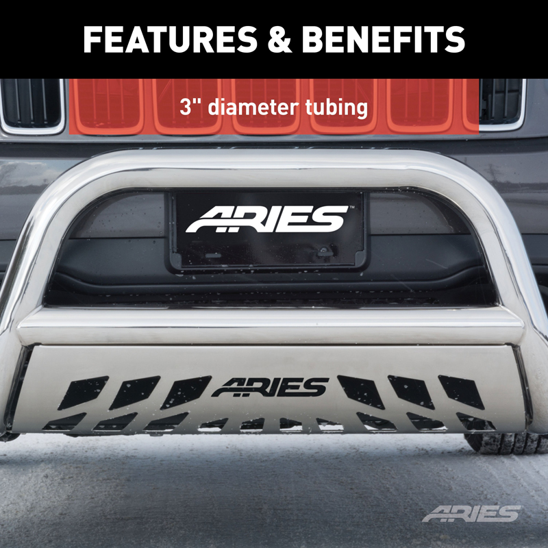 ARIES | 3" Polished Stainless Bull Bar - Ram 1500 3.6L / 5.7L / 6.2L 2019-2022