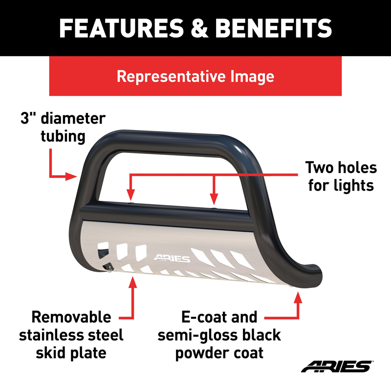 ARIES | 3" Black Steel Bull Bar - Ram 1500 / Classic 2009-2022