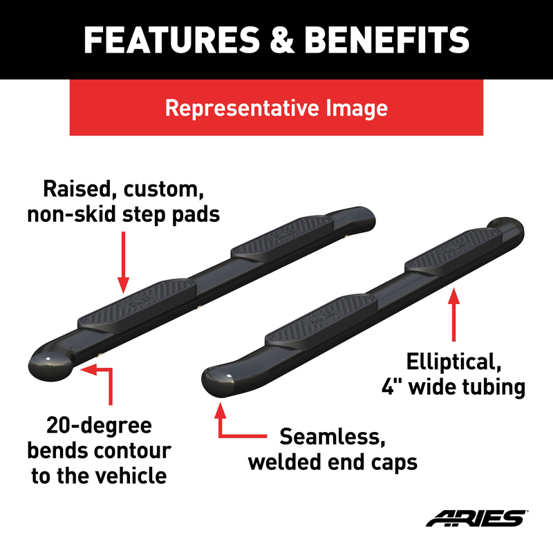 ARIES | 4" Black Steel Oval Side Bars - Colorado / Canyon 2015-2022