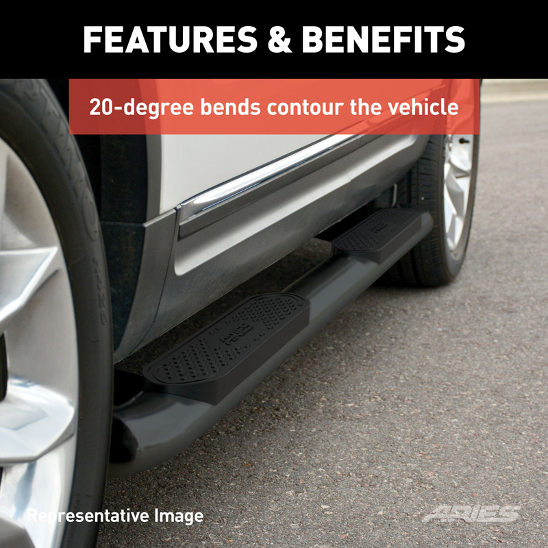 ARIES | 4" Black Steel Oval Side Bars - Ram 1500 / Classic / 2500 / 3500 2009-2022